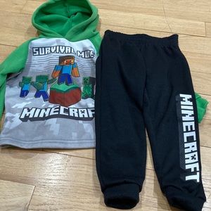 Minecraft matching top and bottom sweatshirt and sweatpants boys sz 4 green